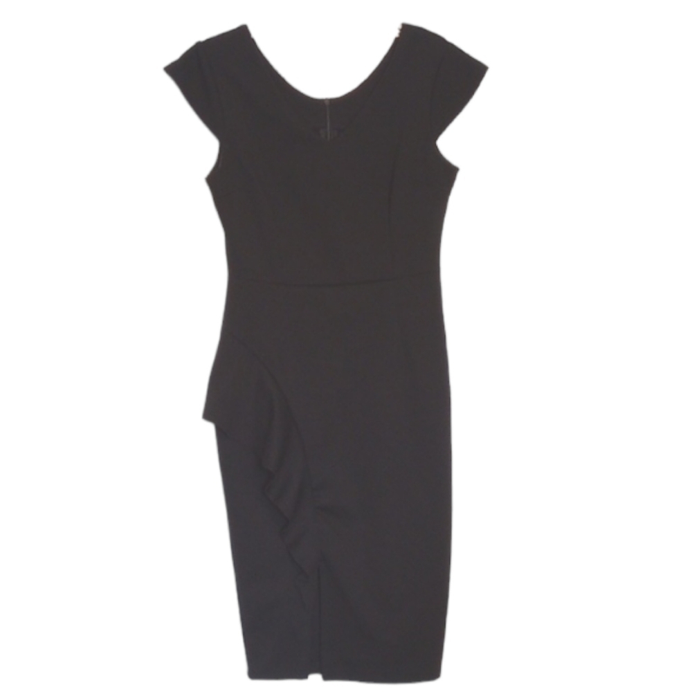 Viwenni Womens Dress Sz S Little Black Dress Ruffle Slit Cap Sleeve Cocktail